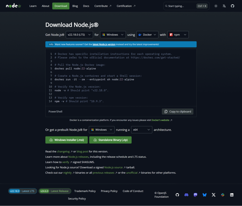 Download-Node-js Node JS Download Page