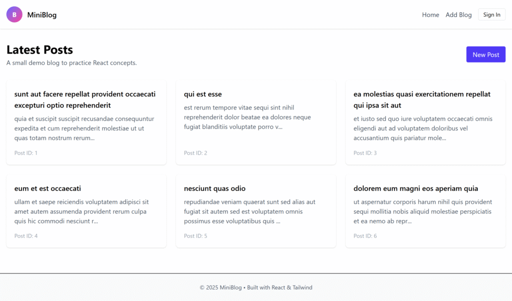 Mini Blog App Screenshot